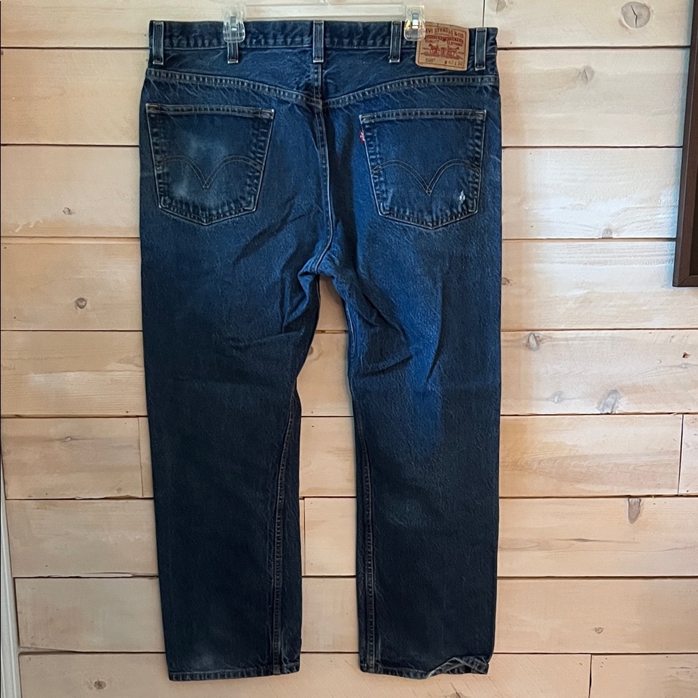 Levi's 505 Dark Wash Regular Fit Blue Straight Jeans 42 x 30 - Picture 6 of 7